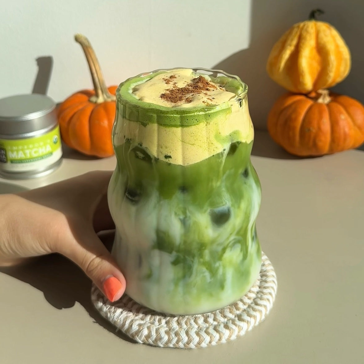 pumpkin cream matcha latte